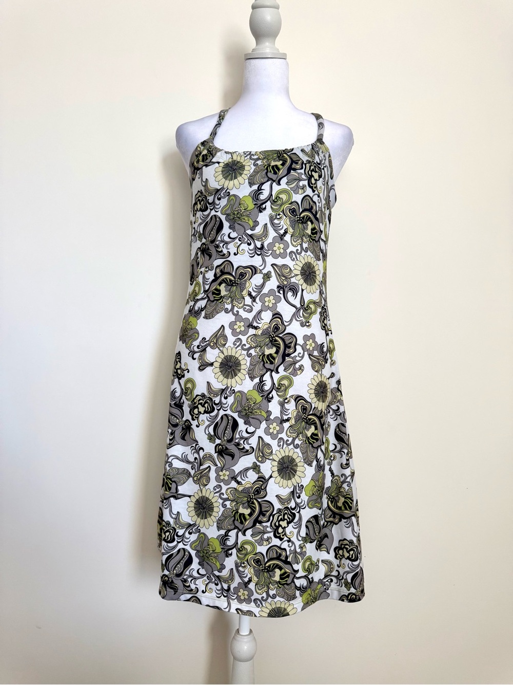 Prana Quinn Dress green white floral paisley print size small